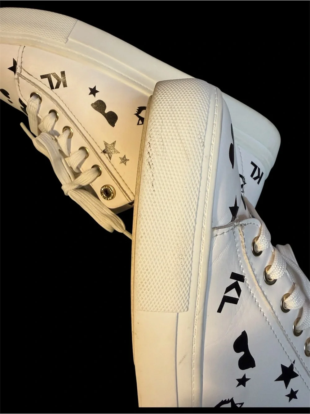 Karl Lagerfeld Paris Woman’s White Low-Top Sneakers with Black Logo Icons Sz 7.5 - Picture 8 of 11